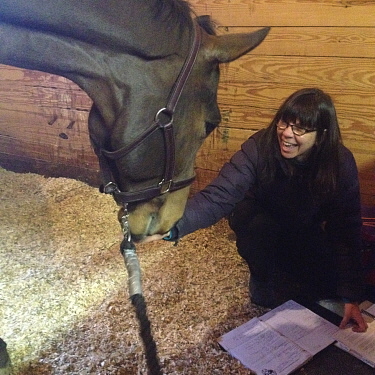 Solo checking in with me during his acupressure session.